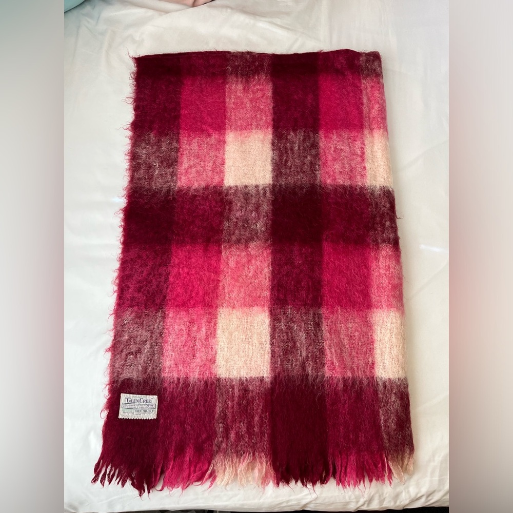 Vintage Glen Cree Scottish 100% Mohair Throw Red Plaid 74” x 46” blanket